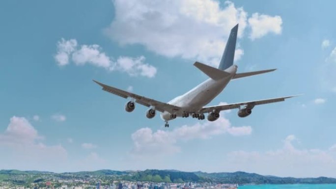 飞行和降落新西兰惠灵顿的客机。飞机概念