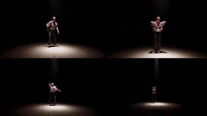 年轻女孩的嘻哈独奏在音乐厅的工作室或舞台上大力跳舞，街舞