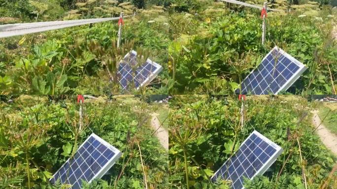 为电气化围栏供电的太阳能电池板的详细视图