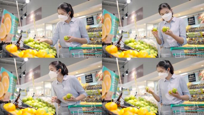 亚洲少女戴口罩护脸超市购物