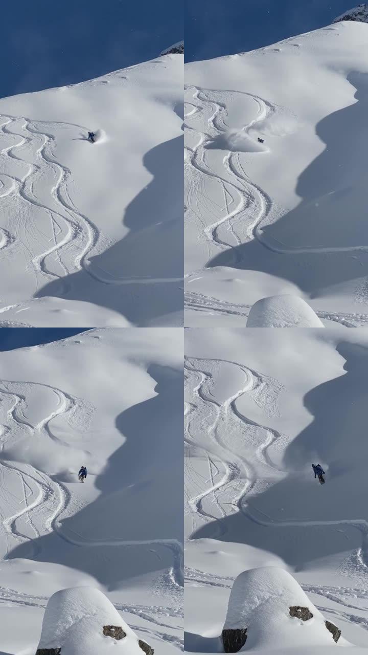 滑雪板在斜坡上下降