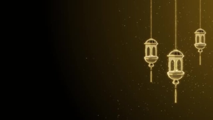 3D循环庆祝灯笼悬挂在黑暗背景循环动画的天花板上。