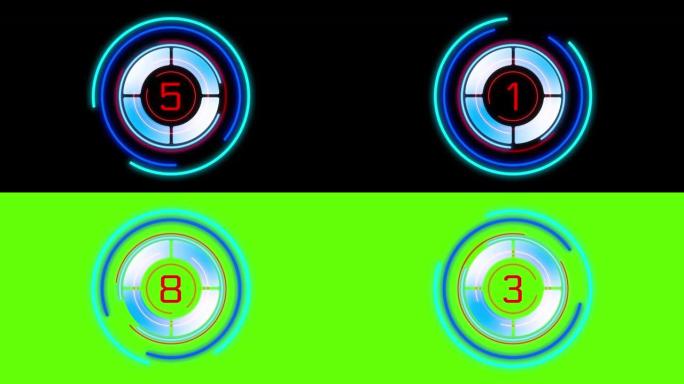 带有信号弹和闪光灯的未来派平视显示器。数字和代码运行具有倒计时的未来派平视显示器。