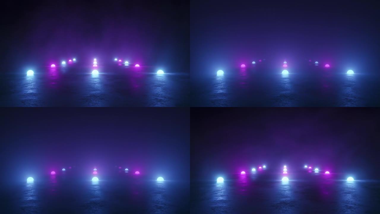 明亮的霓虹荧光球体4k循环视频的未来场景