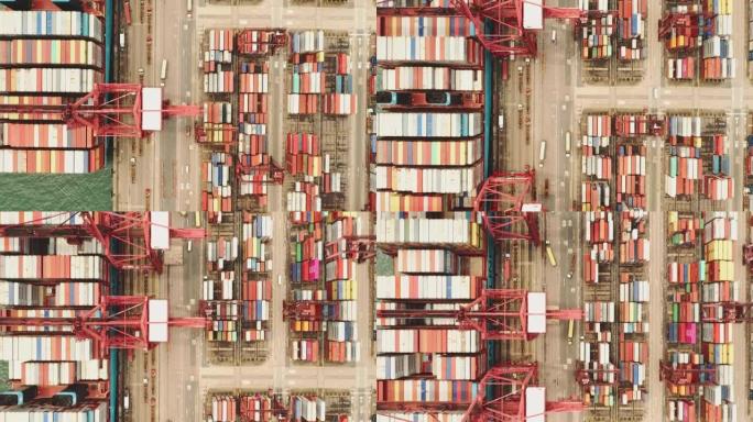 工业港口和集装箱仓库商务国际物流鸟瞰图。