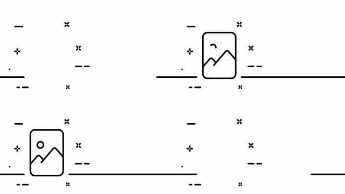 图库。照片，快照，图像，门廊，通道，风景，图片，风景，肖像，相机。射击概念。一个线条画动画。运动设计