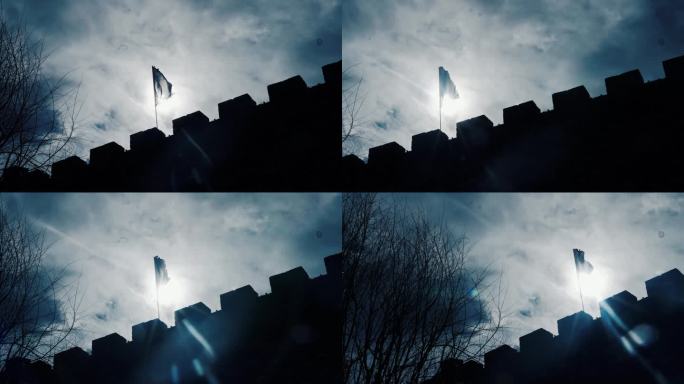 【4K】古代城墙战旗逆光意境空镜
