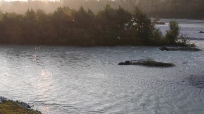 黎明时山河的风景河流空镜唯美风景视频素材