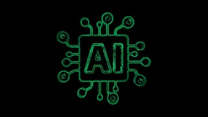 人工智能AI动画图标在黑色背景上出现线条。