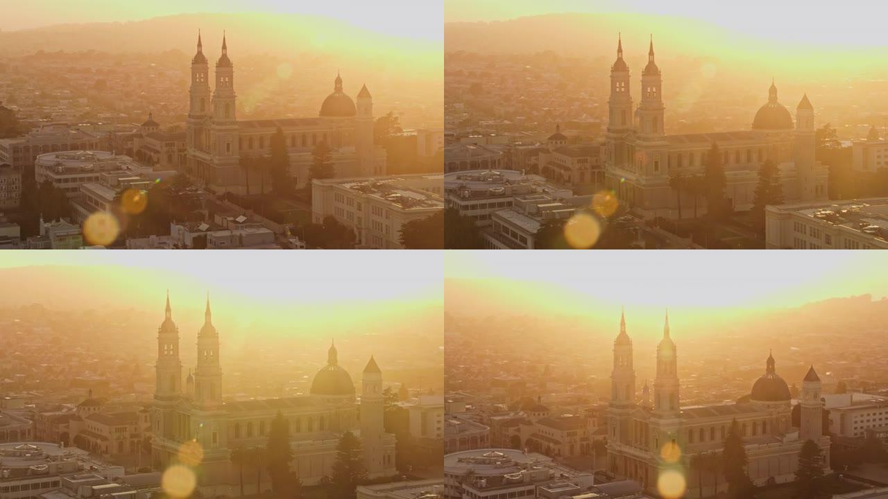 加利福尼亚州旧金山日落时分的圣依纳爵教堂