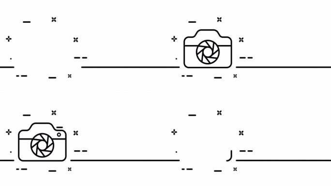 相机。照片，镜头，快照，画廊，风景，效果，过滤器，帧，快照，摄影，电影。射击概念。一个线条画动画。运
