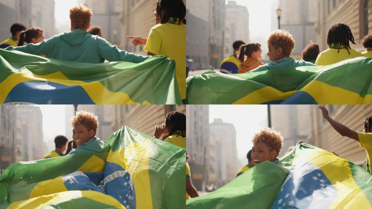 年轻的巴西妇女在户外散步和庆祝