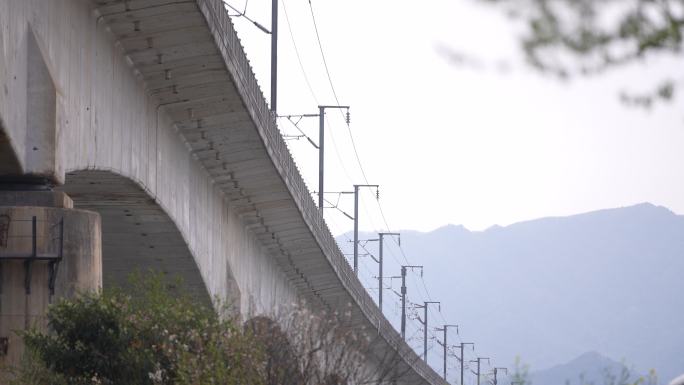 高铁动车高架桥电力实拍原素材