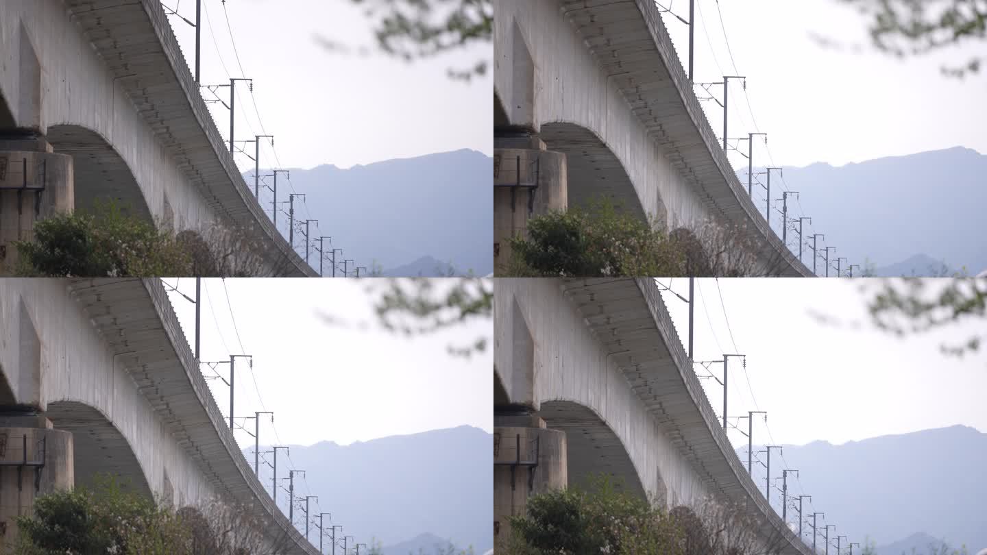 高铁动车高架桥电力实拍原素材