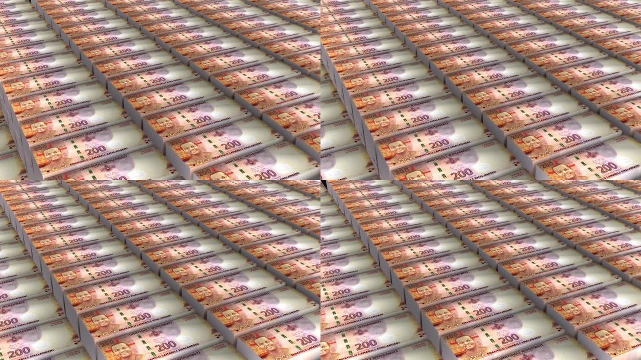 斯威士兰Eswatini 200 Emalangeni纸币堆栈背景动画