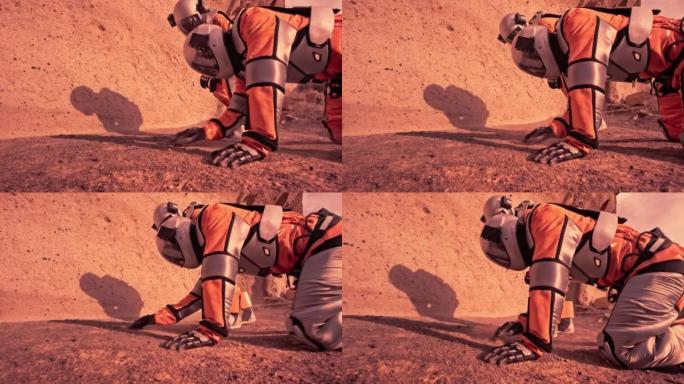 火星上的两名宇航员。研究土壤