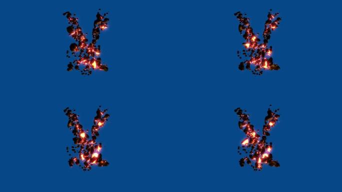 热岩浆岩石-火山字体-蓝屏上的日元符号，孤立-循环视频