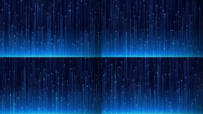 蓝色数字霓虹灯粒子抽象循环背景与闪亮的地板粒子星星尘埃