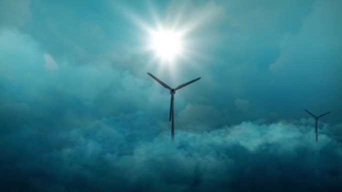 天云风电场风力发电机发电风能循环动画背景。