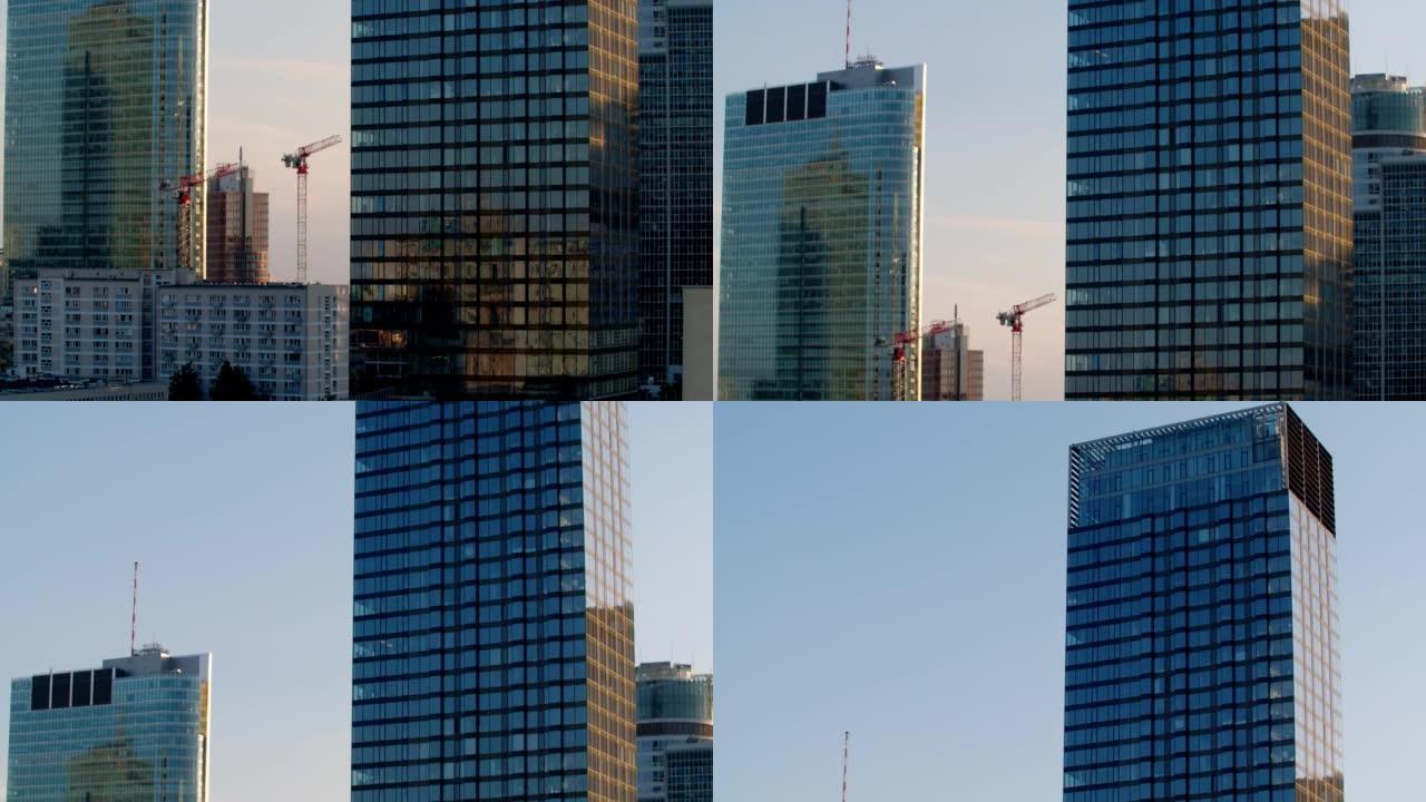 建筑中现代摩天大楼的航拍