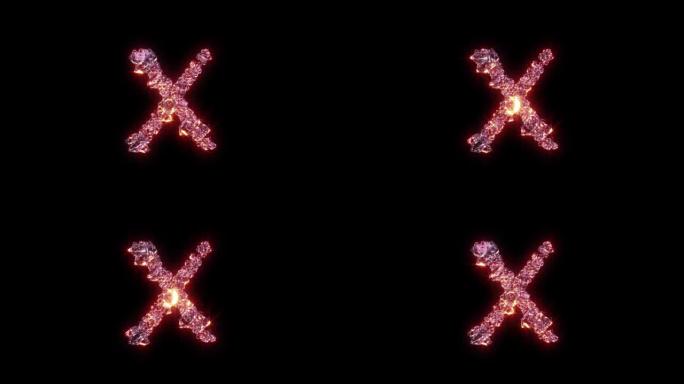 紫色照明豪华钻石字体-黑色字母X，孤立循环视频