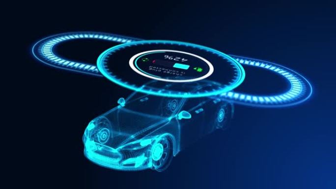 未来平视显示器自动驾驶汽车高科技屏幕显示设计动画。