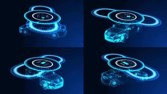 未来平视显示器自动驾驶汽车高科技屏幕显示设计动画。