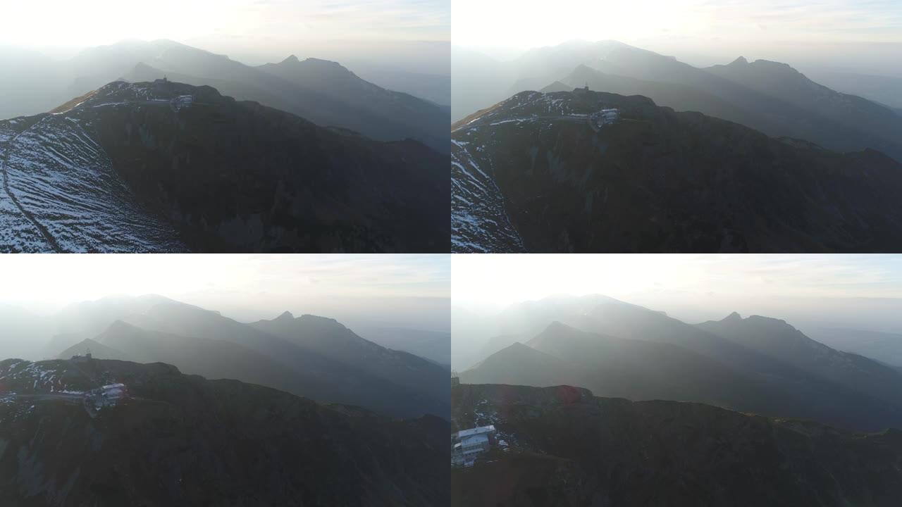 塔特拉山无人机的观点。陡峭的山坡被雪覆盖