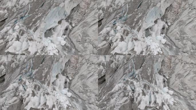 空中无人机视图飞越融化的冰川