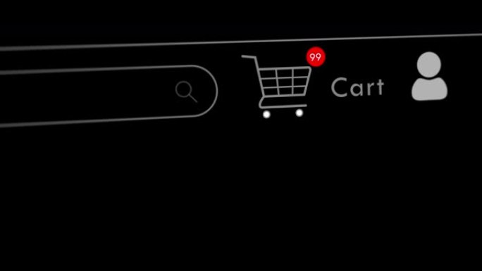 4k在线购物车特写镜头购物车图标计数数字的动画。