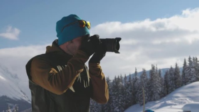 摄影师在雪山一侧拍摄的细节照片