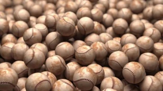 许多棒球滚动到隐藏背景的屏幕上，然后掉落。