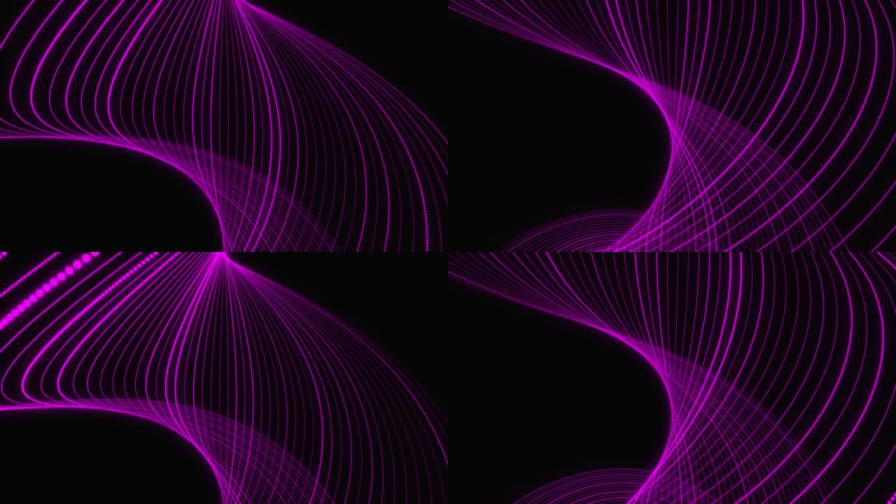 紫色扭点波。连接背景。网络大数据流。点的数字动态波。