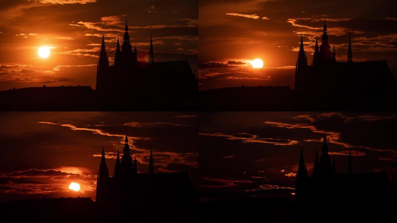 布拉格教堂后面的日落
