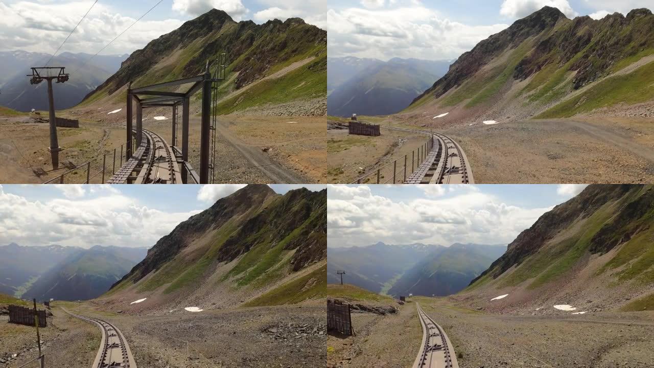 缆车的风景，上升的高山斜坡