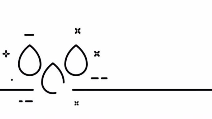 三滴水。液体，监视器，饮用，海，勾号，勾号，饮用水。节约用水。饮料概念。一个线条画动画。运动设计。动