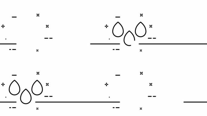 三滴水。液体，监视器，饮用，海，勾号，勾号，饮用水。节约用水。饮料概念。一个线条画动画。运动设计。动