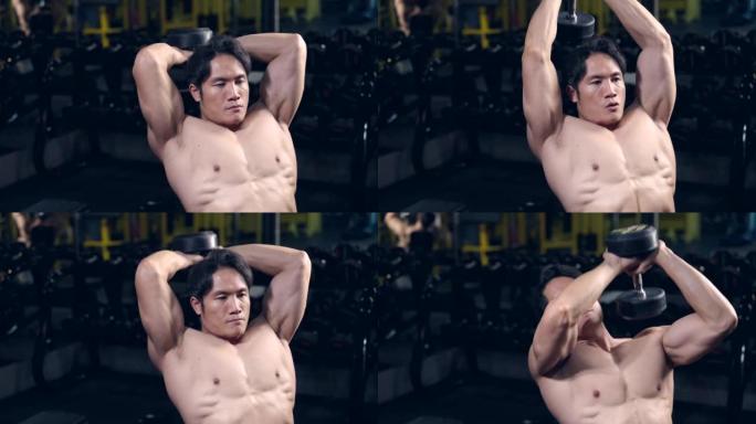 Asia men exercise fitness body building in the gym