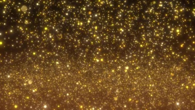 4k金色粒子bokeh尘埃光上升，闪光豪华粒子条纹环电影背景。