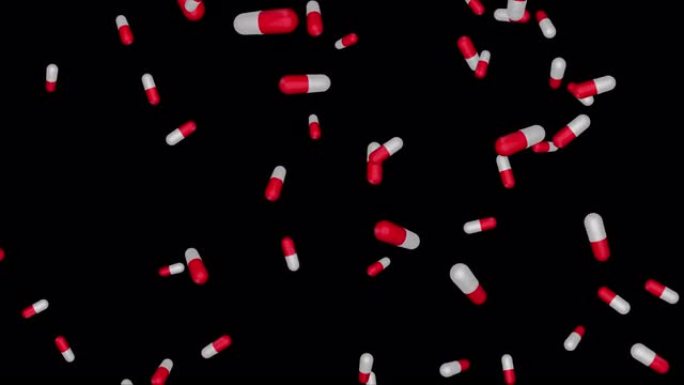 下降红色和白色药物胶囊或药丸，药物和药物循环阿尔法背景。