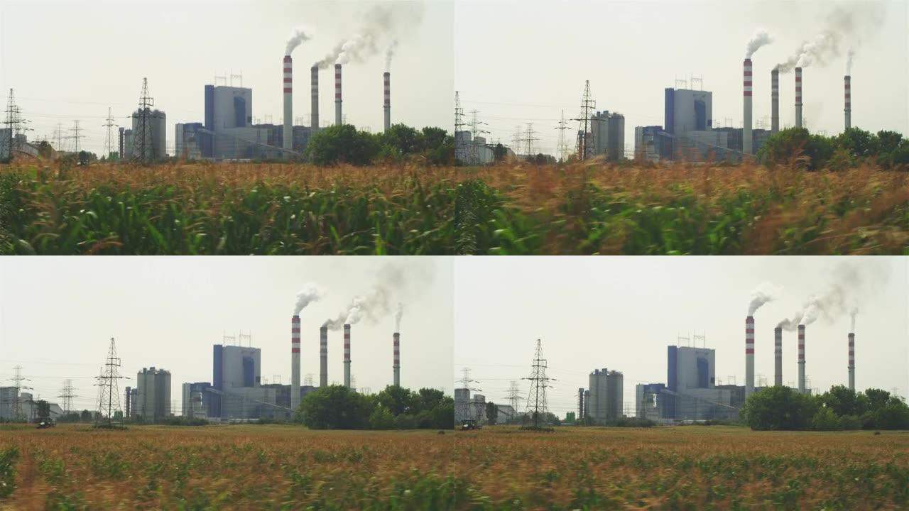 鸟瞰图科宁的城市工业区。背景中的烟囱和工厂建筑