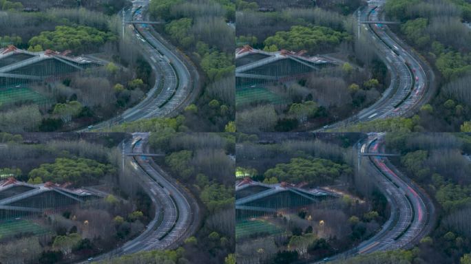 北京城市道路S型道路车流车轨延时摄影
