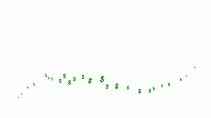 动画绿色美元从左到右飞行。一波飞钱。商业、金钱的概念。矢量插图孤立在白色背景上。