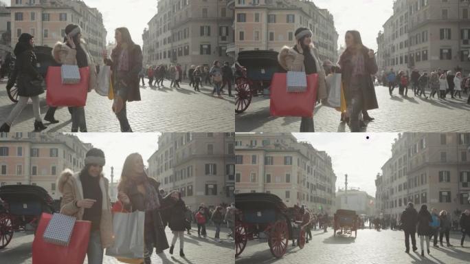 圣诞节期间，妇女在罗马Spagna广场购物