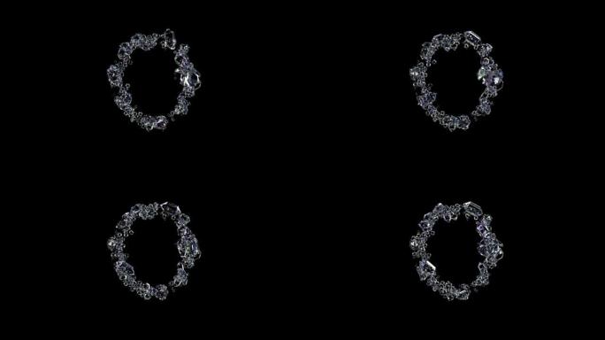 动画字母O-透明辉煌宝石字体，孤立循环视频