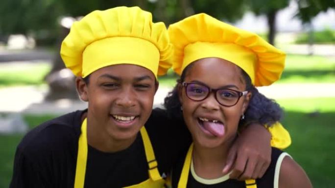 4k video black african cooks children grimacing an