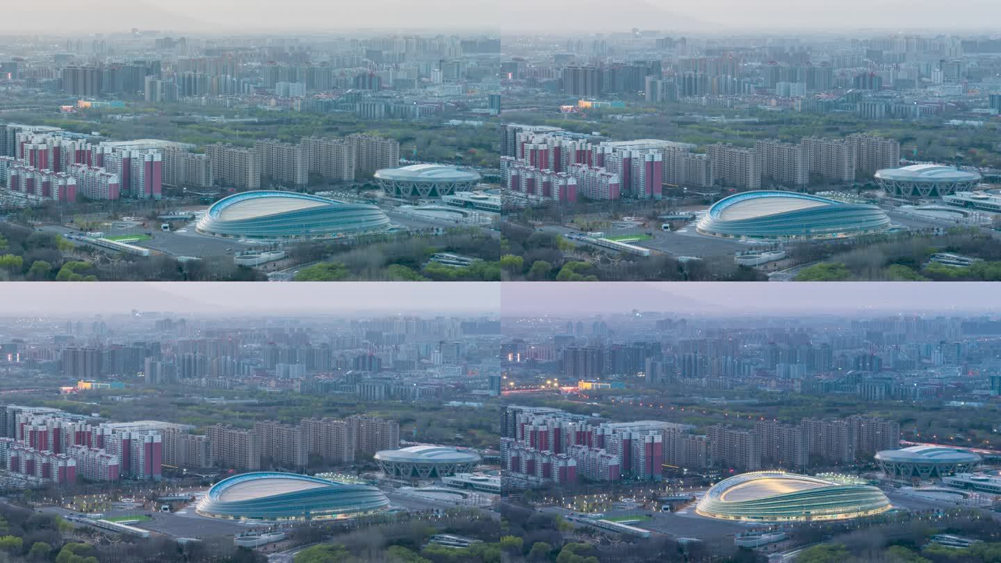 北京冰丝带国家速滑馆日转夜延时摄影4