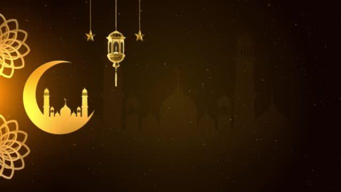 黄金伊斯兰圣月宰牲节和传统灯笼斋月背景