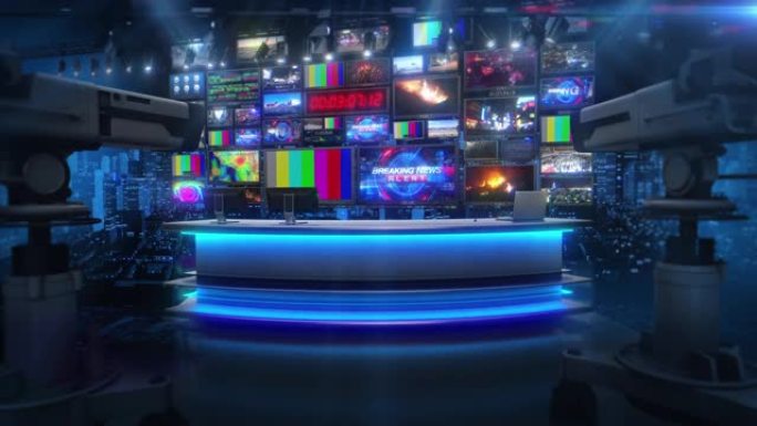 电视广播新闻虚拟演播室设置-背景循环4K