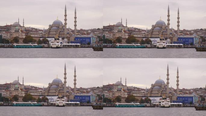伊斯坦布尔市中心著名的河边海湾全景4k土耳其